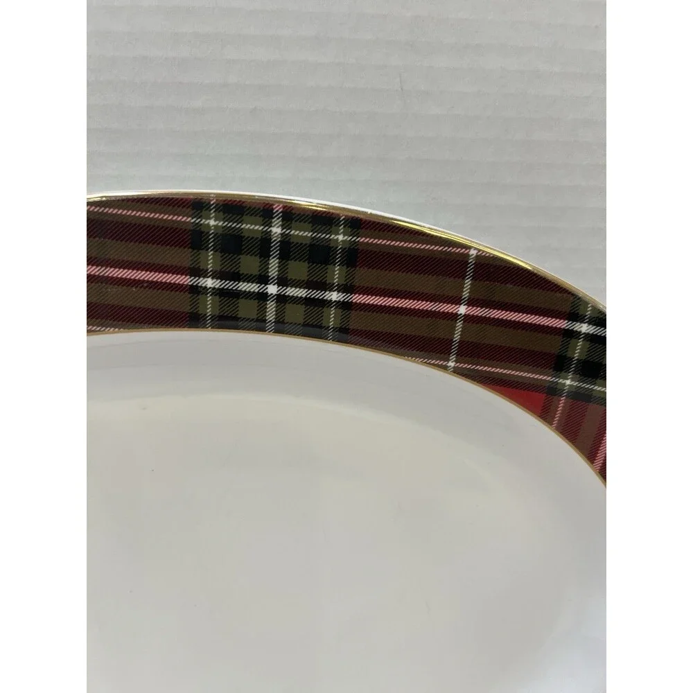 222 Fifth Wexford Red Tartan Plaid Christmas Holiday Oval Serving Platter Tray